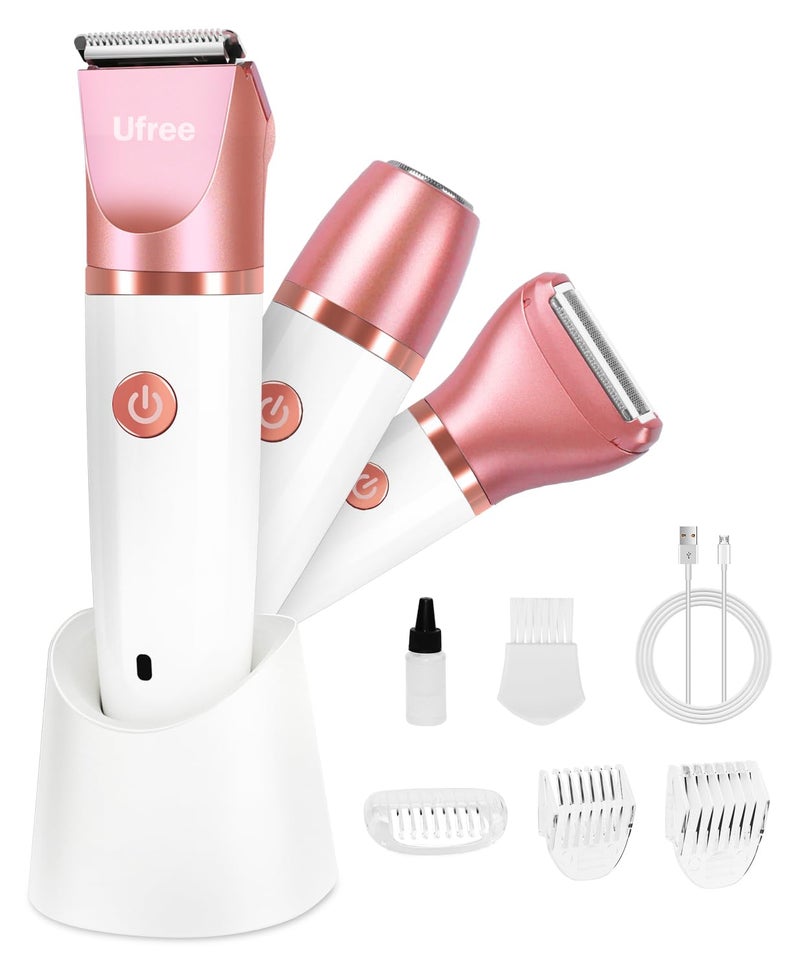 UFREE ماكينة حلاقة كهربائية للنساء لإزالة الشعر في المناطق الحساسة، ماكينة تشذيب البيكيني للوجه والجسم، جهاز حلاقة للاستخدام الرطب والجاف، ماكينة تشذيب الشعر، هدايا عيد ميلاد للنساء، ذهبية - Image 1